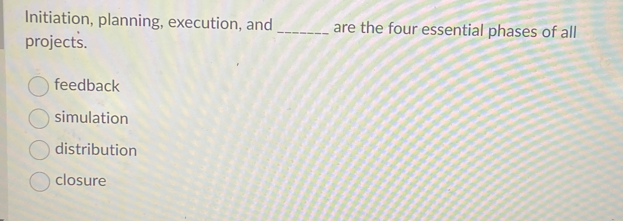  Initiation, planning, execution, and projects. are the four essential phases of