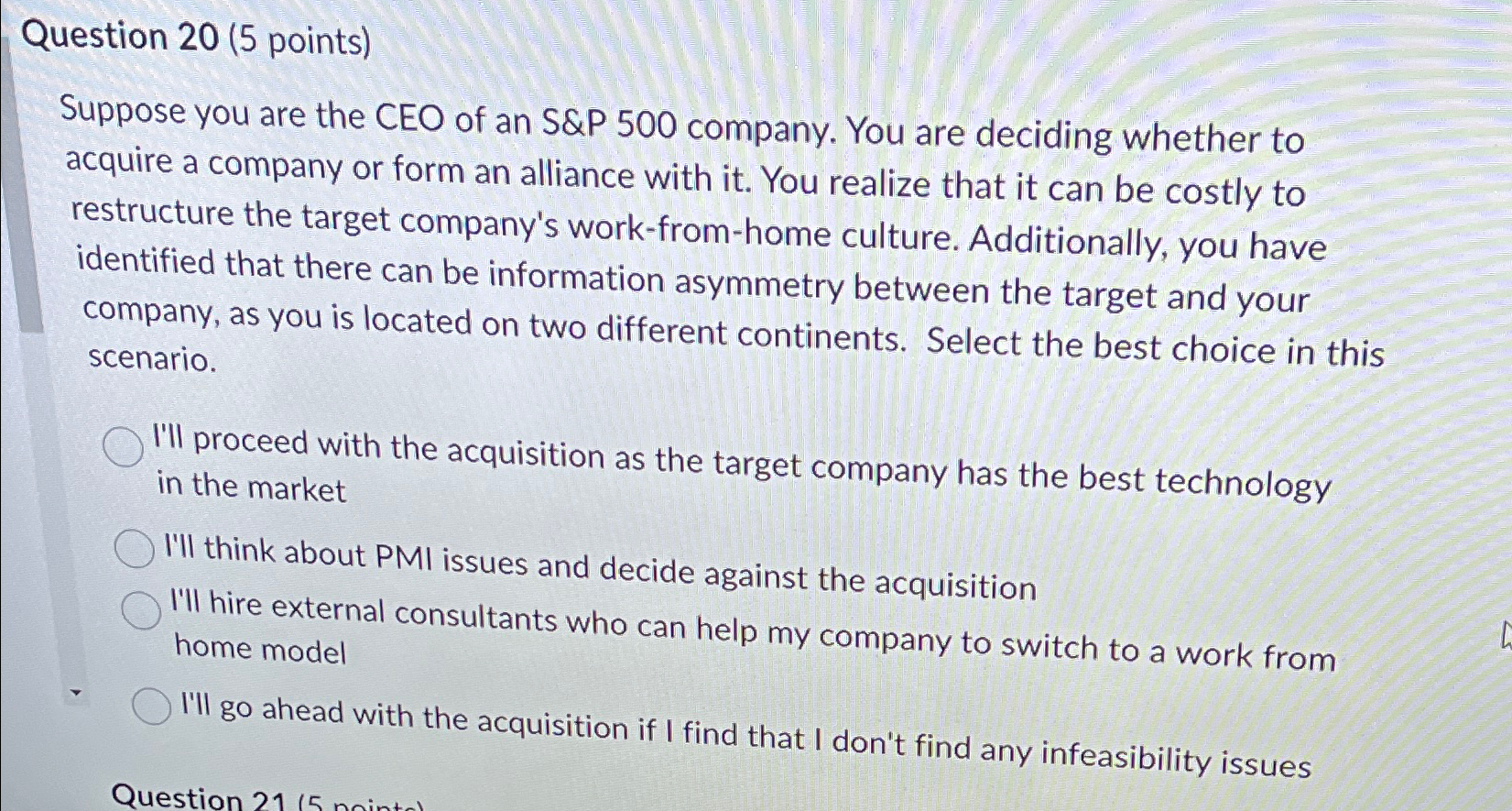  Question 20(5 points) Suppose you are the CEO of an S&P