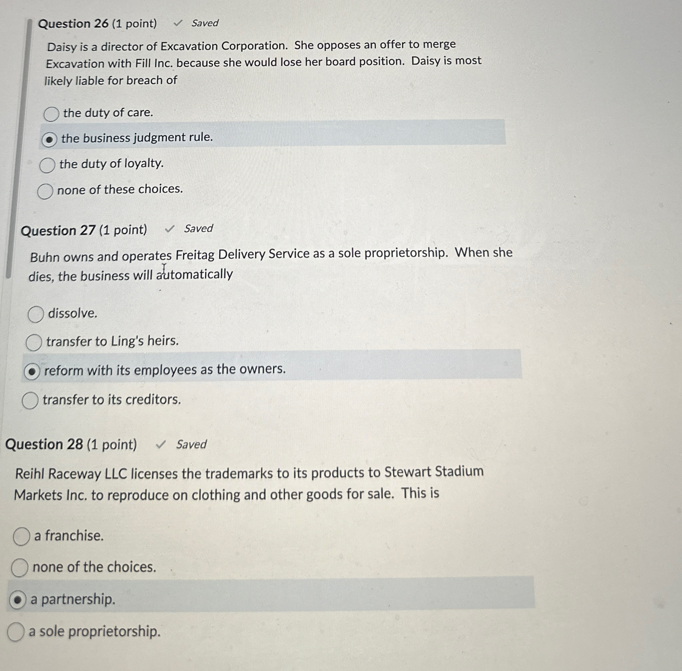  Question 26(1 point) Saved Daisy is a director of Excavation Corporation.