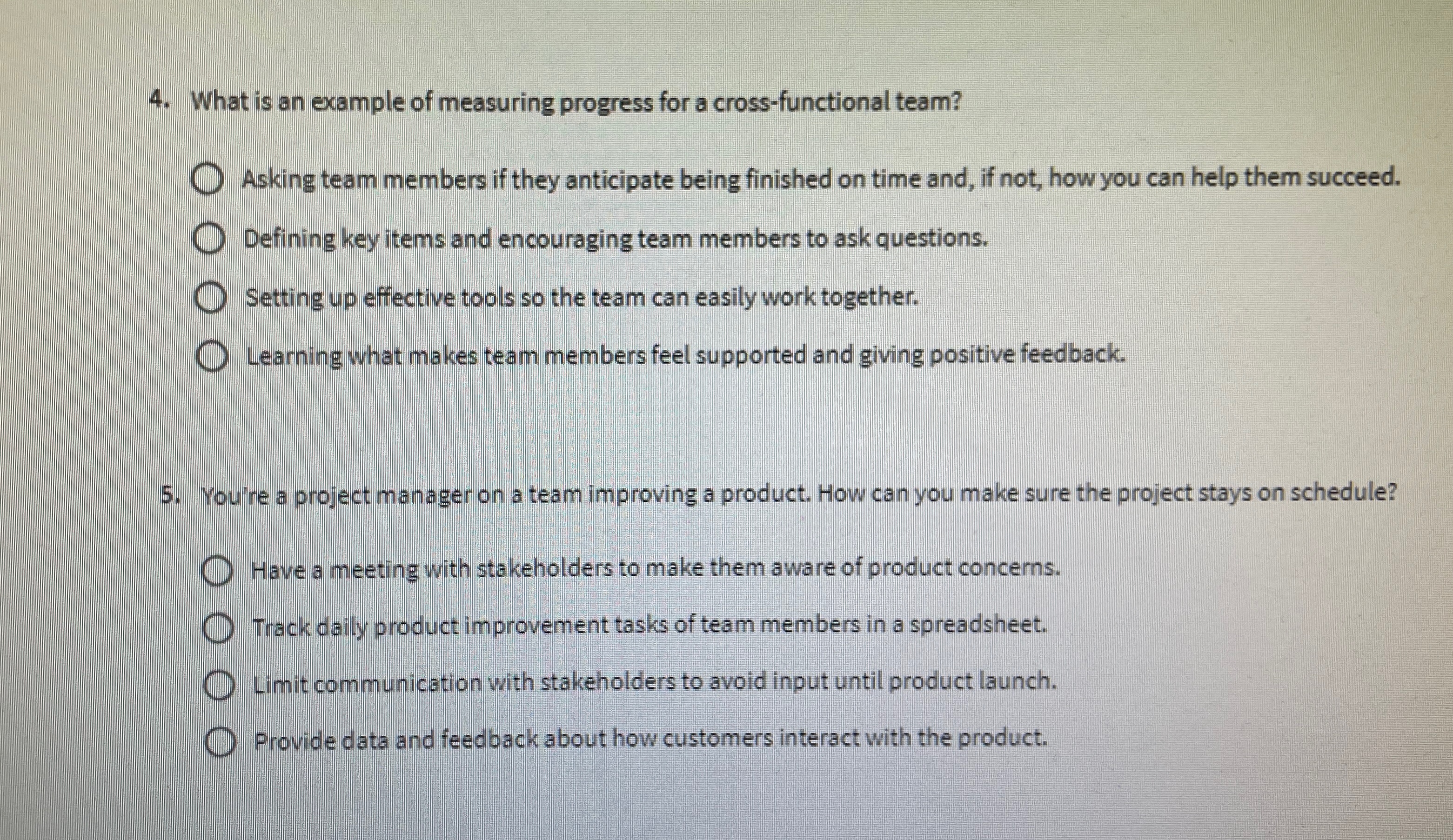  What is an example of measuring progress for a cross-functional team?
