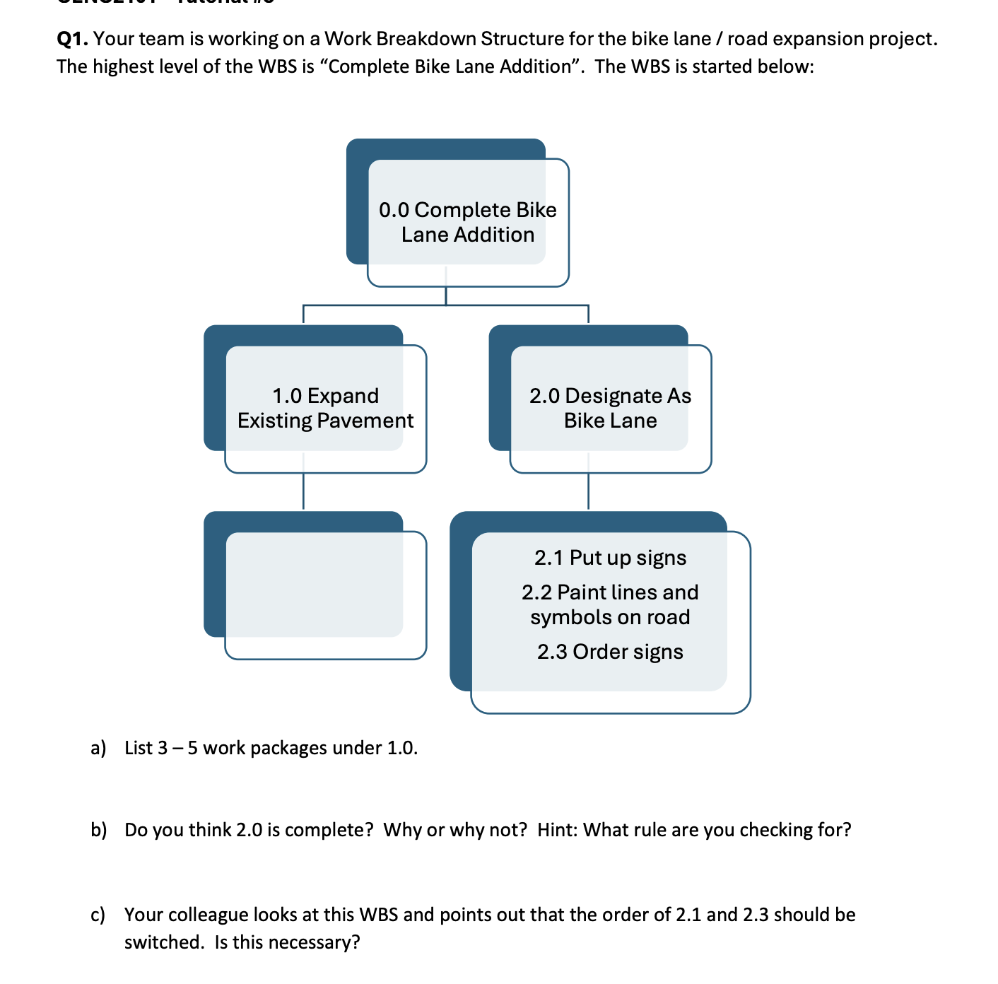  Q1. Your team is working on a Work Breakdown Structure for