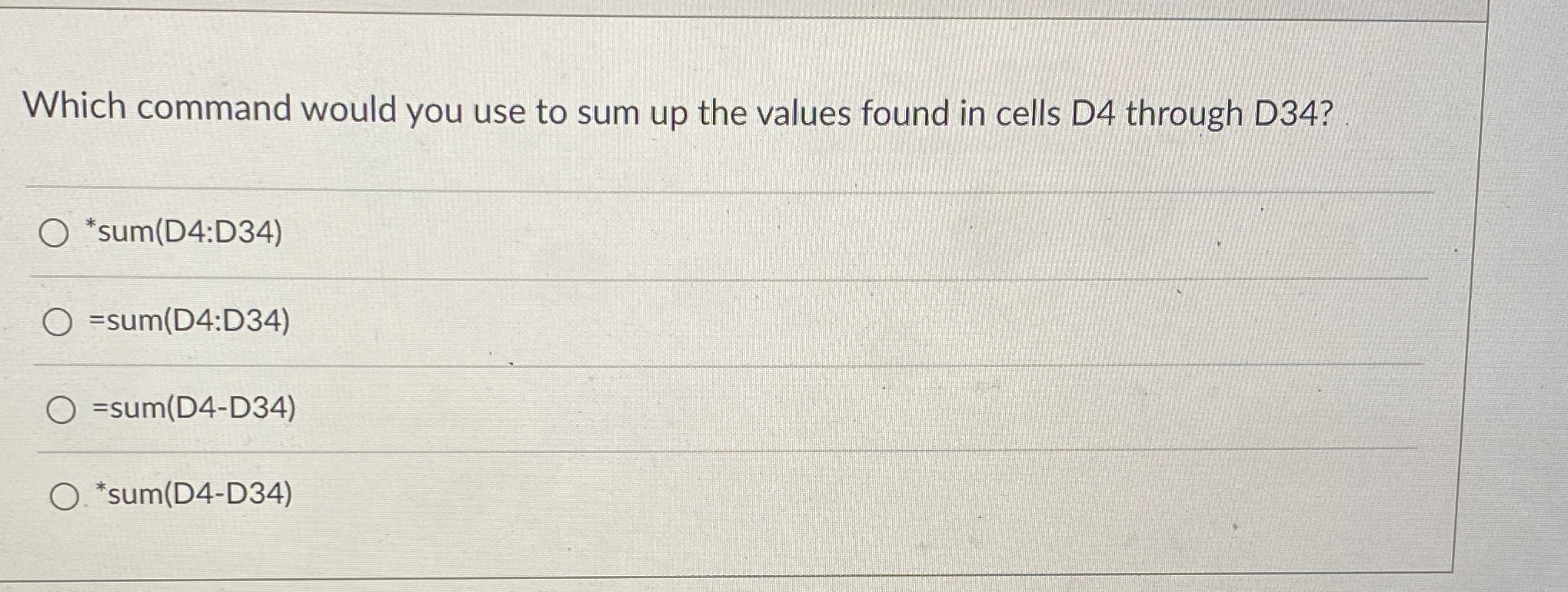  Which command would you use to sum up the values found