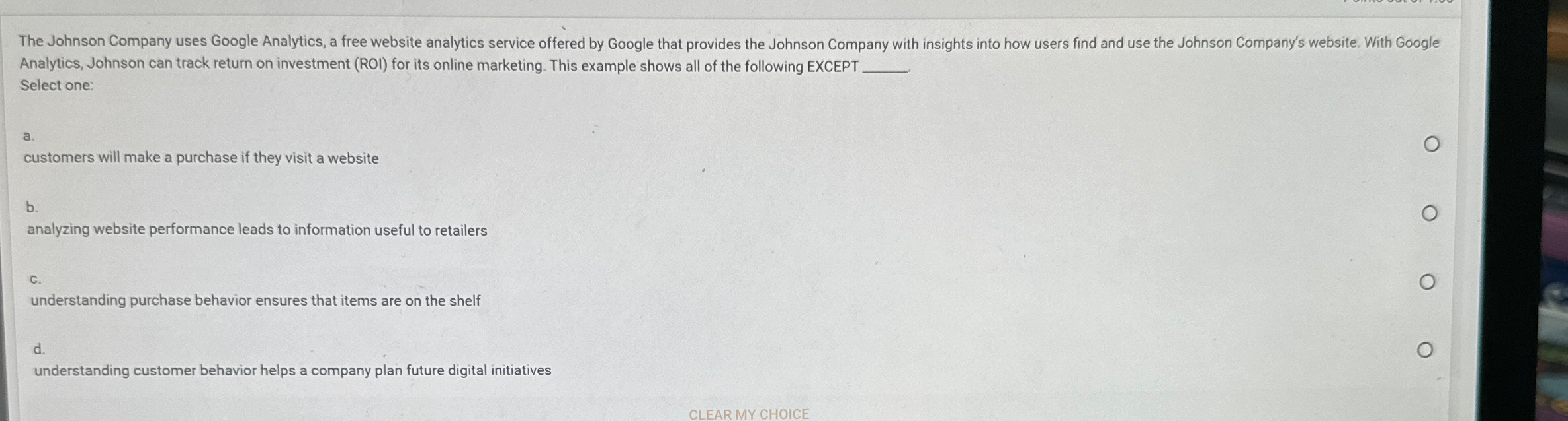  The Johnson Company uses Google Analytics, a free website analytics service