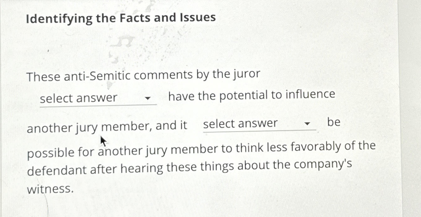  Identifying the Facts and Issues These anti-Semitic comments by the juror