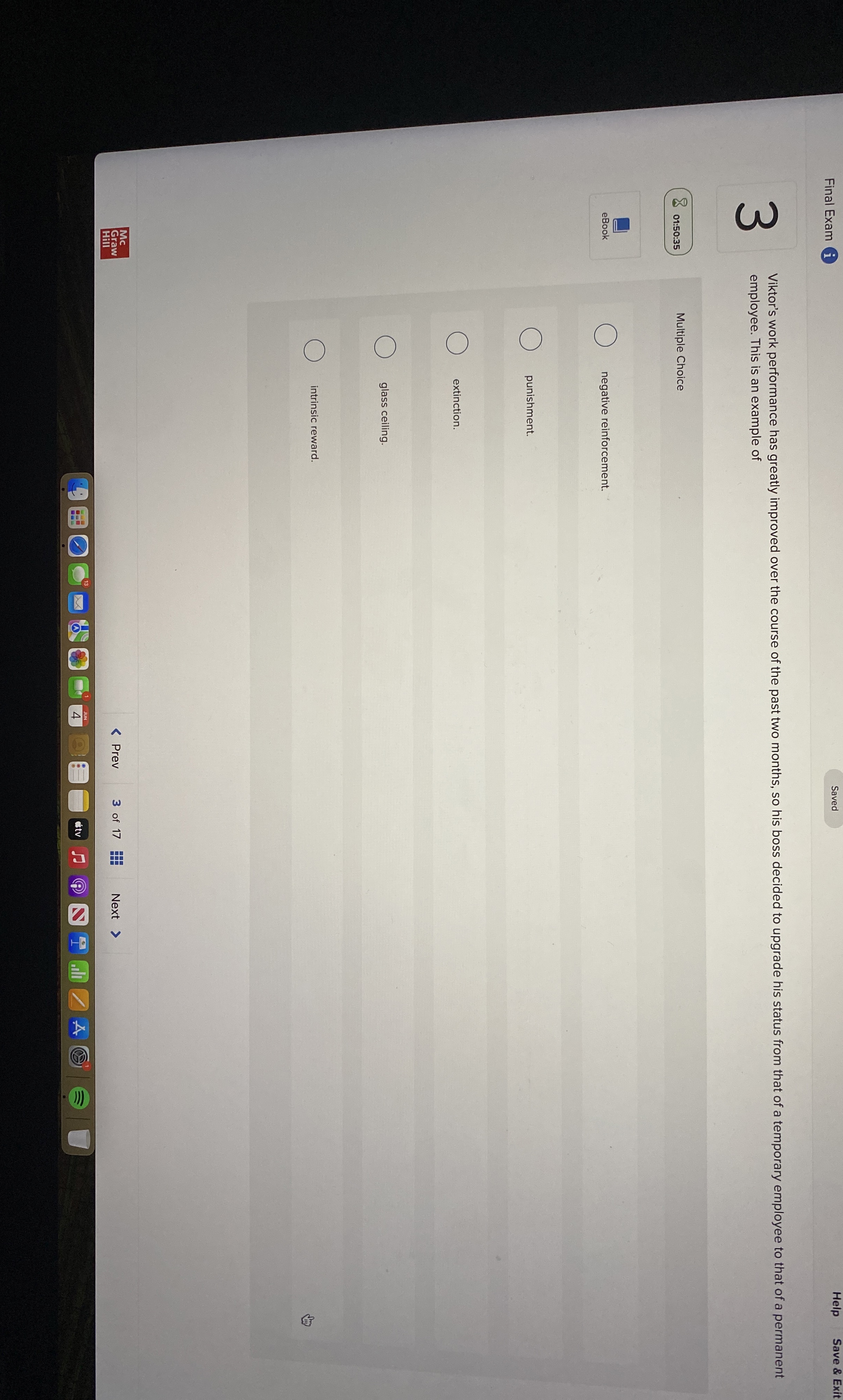  Final Exam Saved Help Save & Exit 3 Viktor's work performance