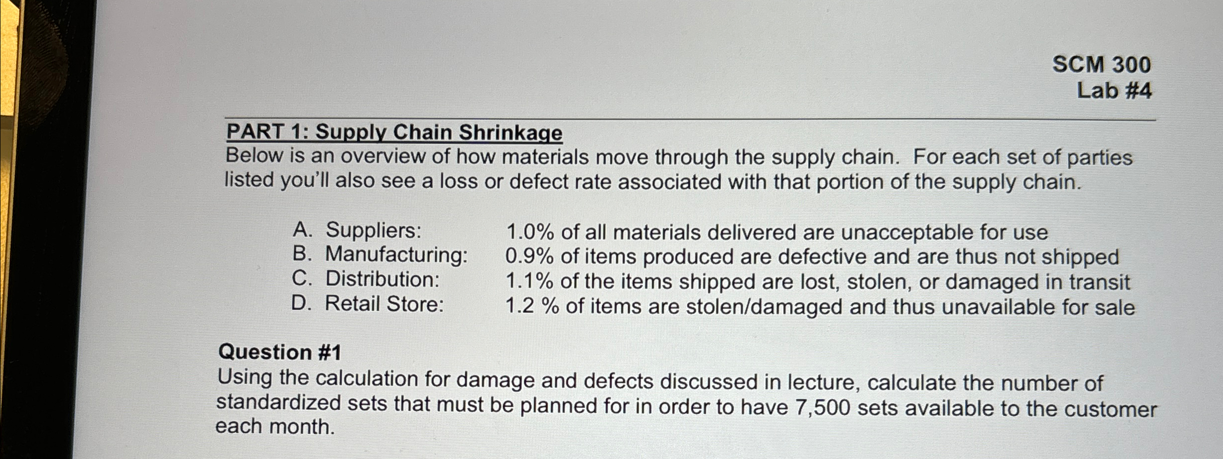  SCM 300 Lab #4 PART 1: Supply Chain Shrinkage Below is