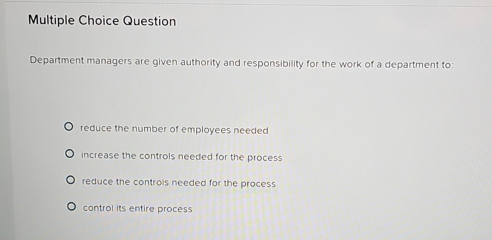  Multiple Choice Question Department managers are given authority and responsibility for