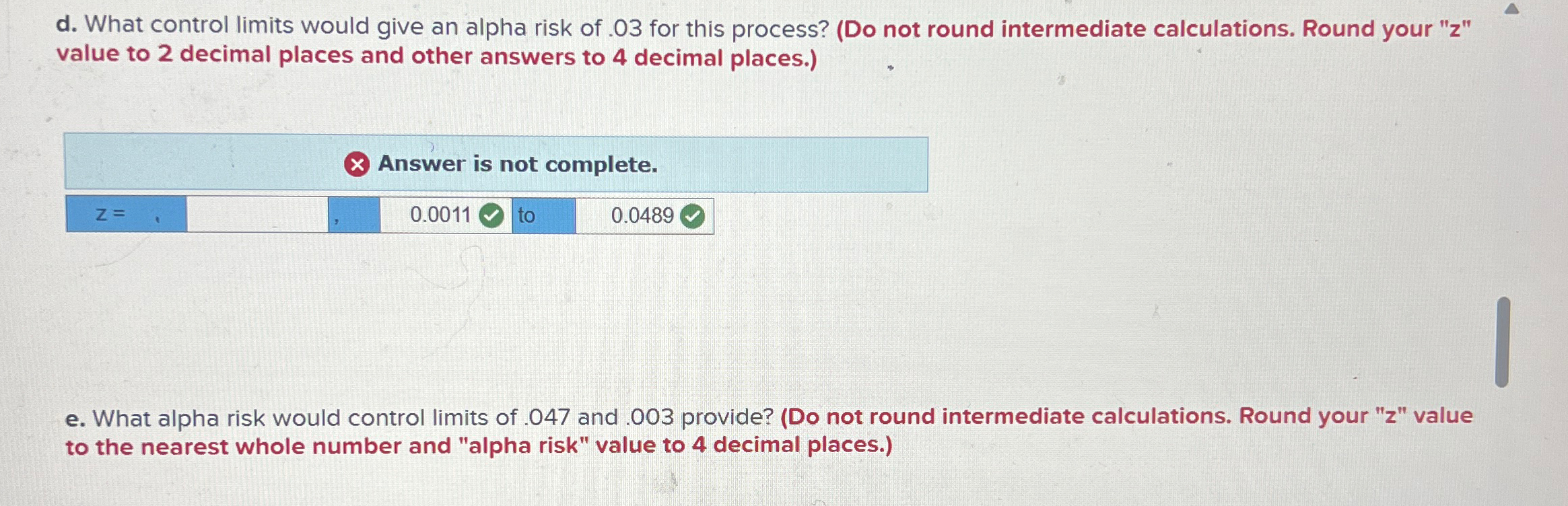  d. What control limits would give an alpha risk of .03