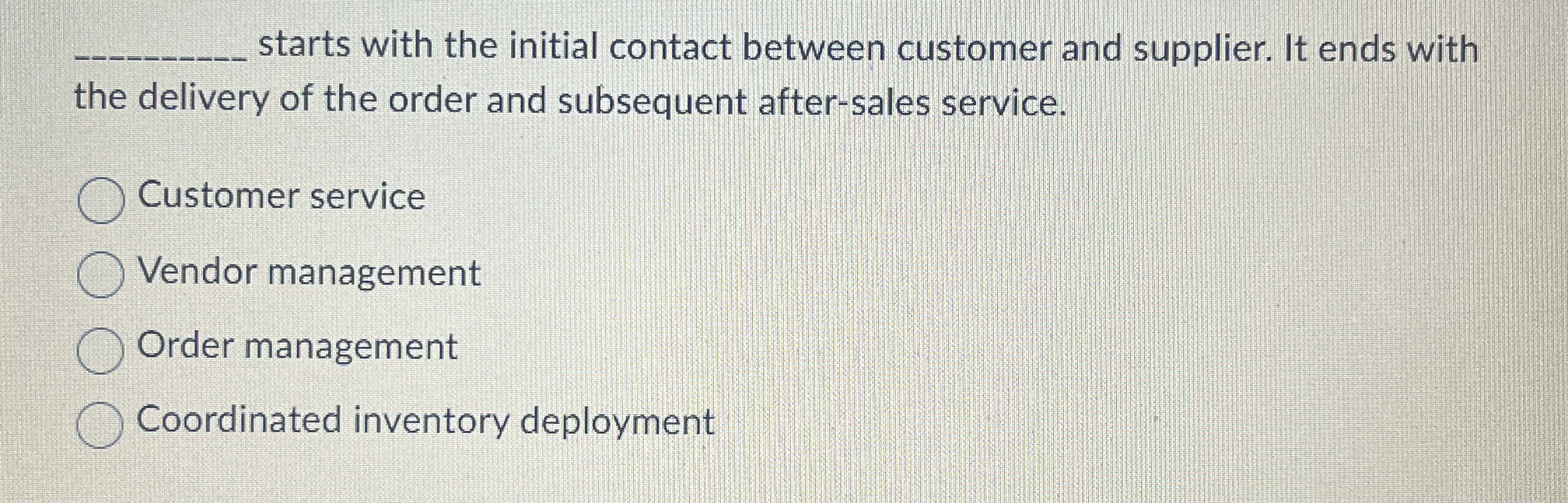  q, starts with the initial contact between customer and supplier. It