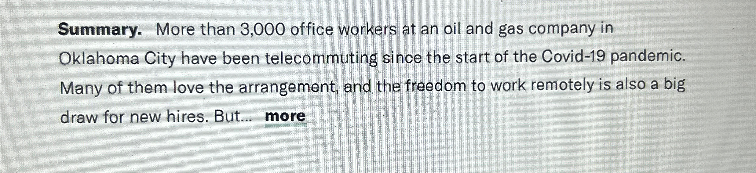  Summary. More than 3,000 office workers at an oil and gas