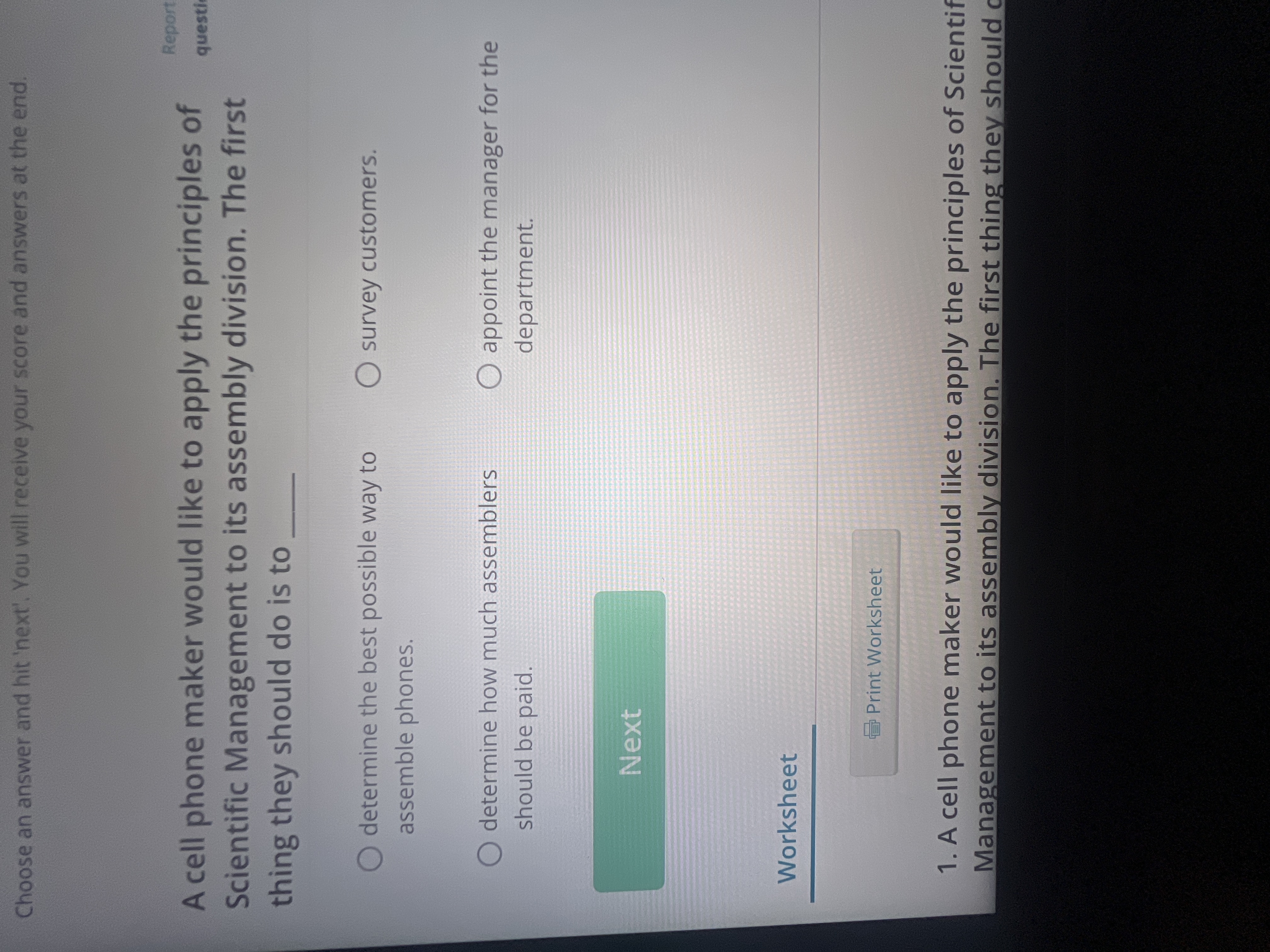  A cell phone maker would like to apply the principles of