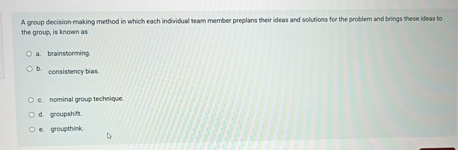  A group decision-making method in which each individual team member preplans