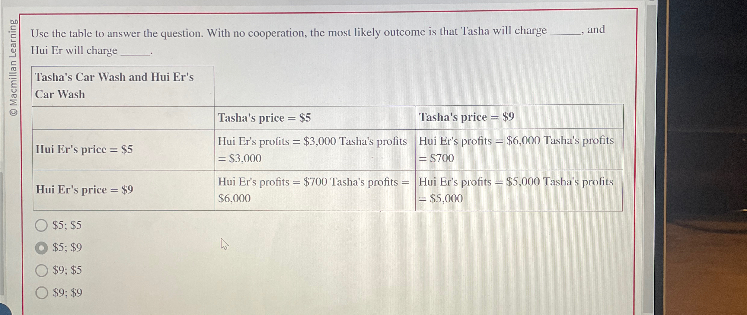  $5;$5 $5;$9 $9;$5 $9;$9 