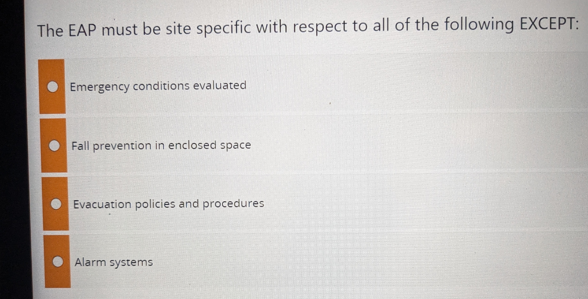  The EAP must be site specific with respect to all of