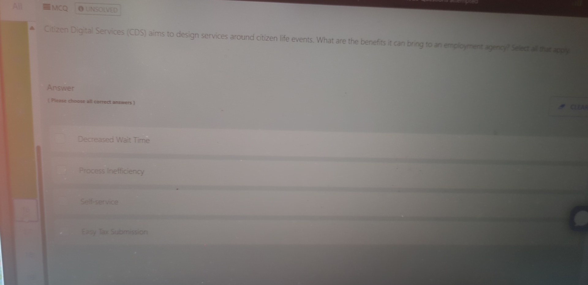  All -=MCQ UNSOLVED A Ctizen Digital Services (CDS) aims to design