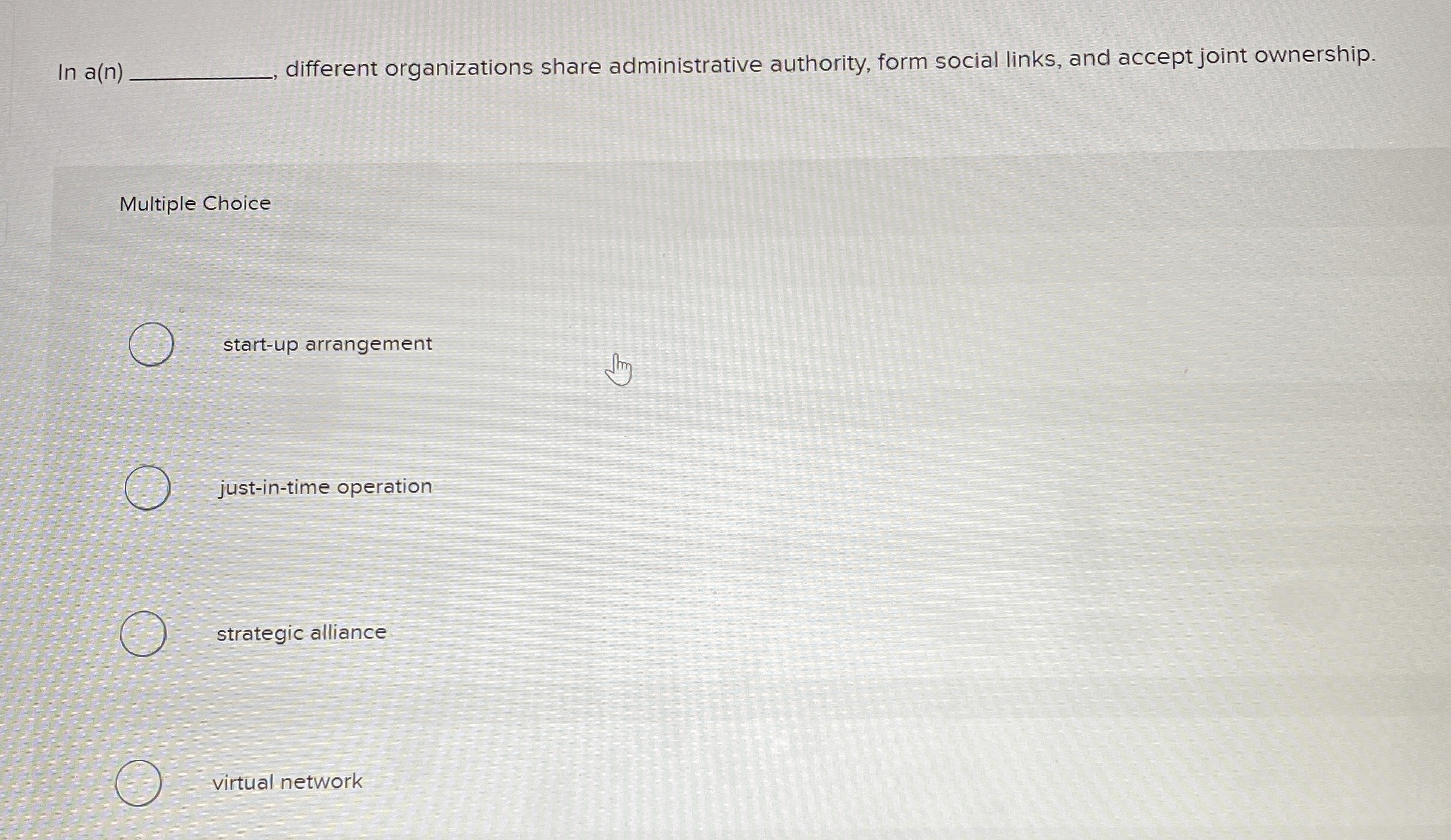  In a(n) different organizations share administrative authority, form social links, and