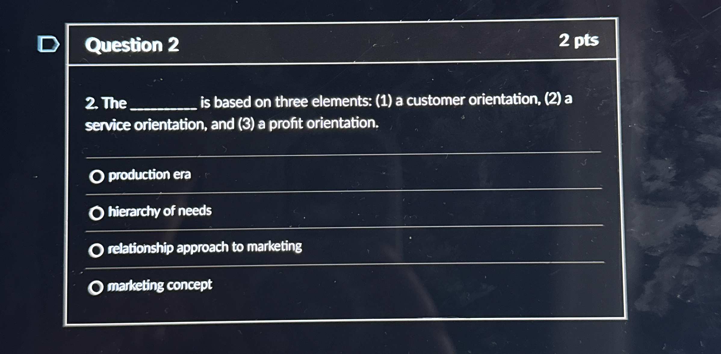 Question 2 2 pts 2. The q, is based on three