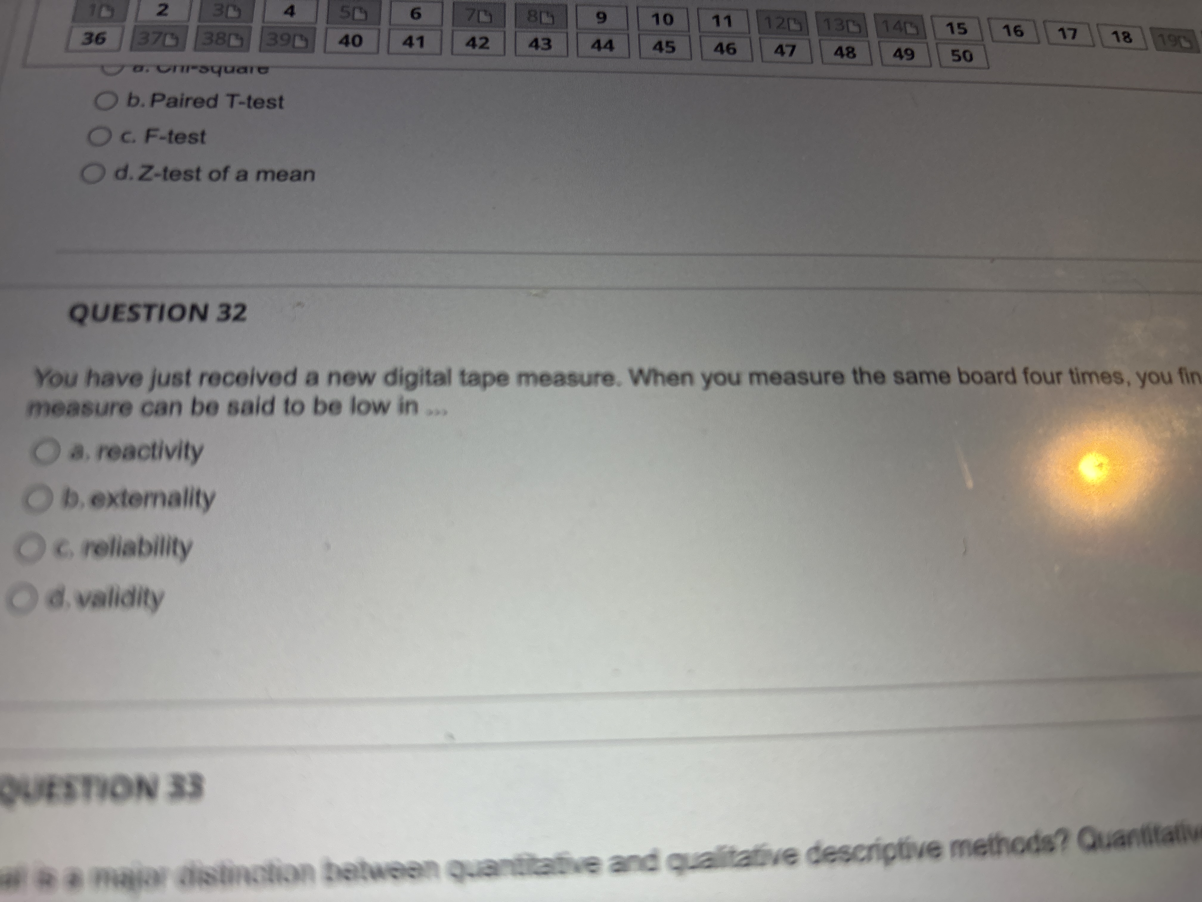  b. Paired T-test c. F-test d. Z-test of a mean QUESTION