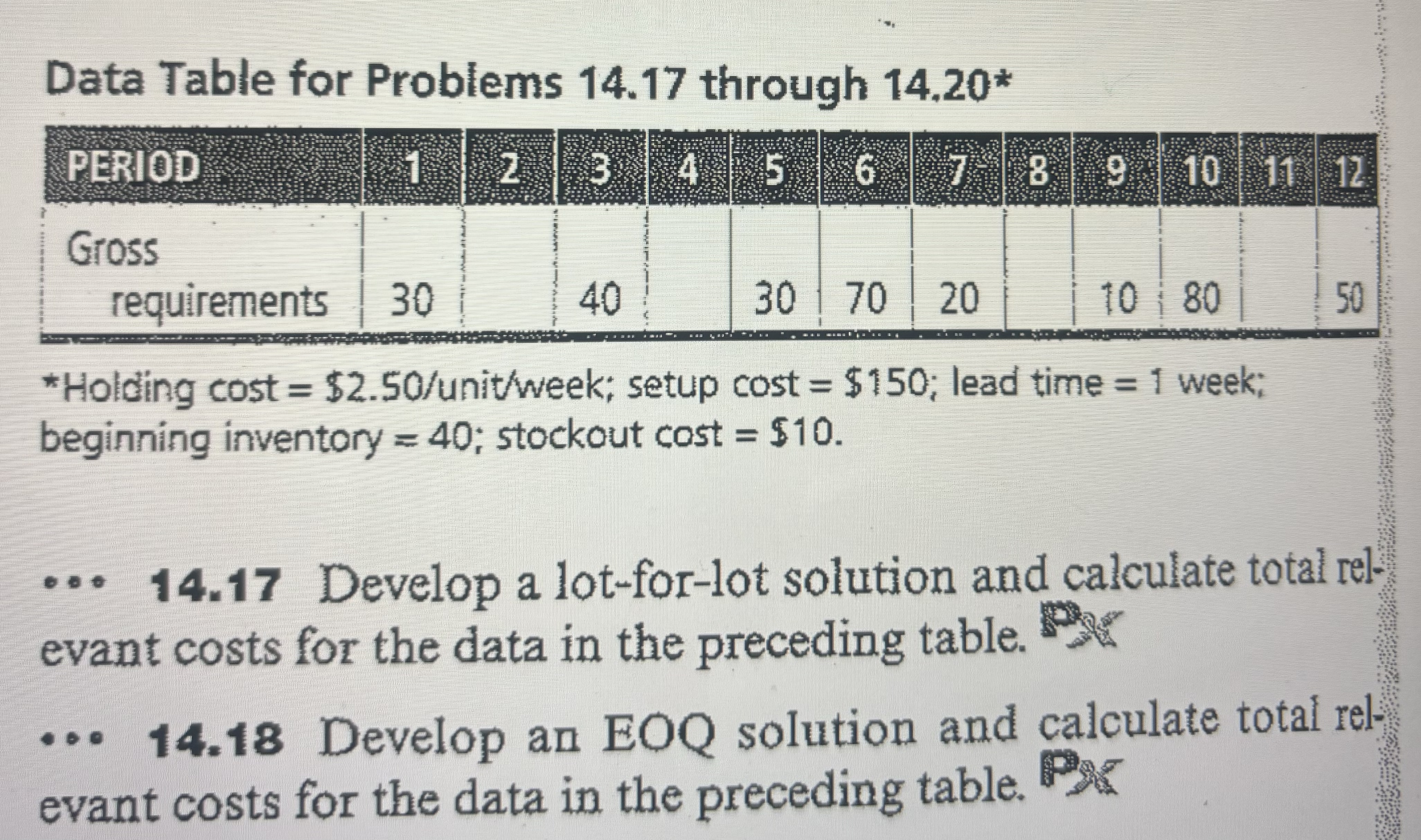  Develop a lot-for-lot solution and calculate total relevant costs for the