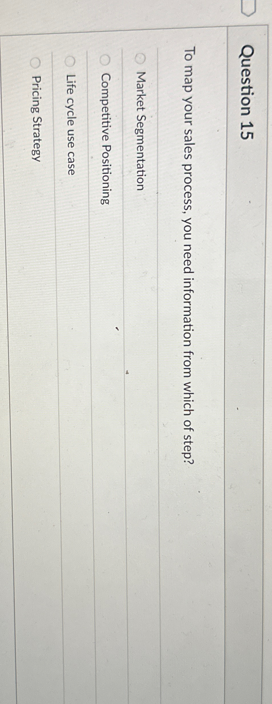  Question 15 To map your sales process, you need information from