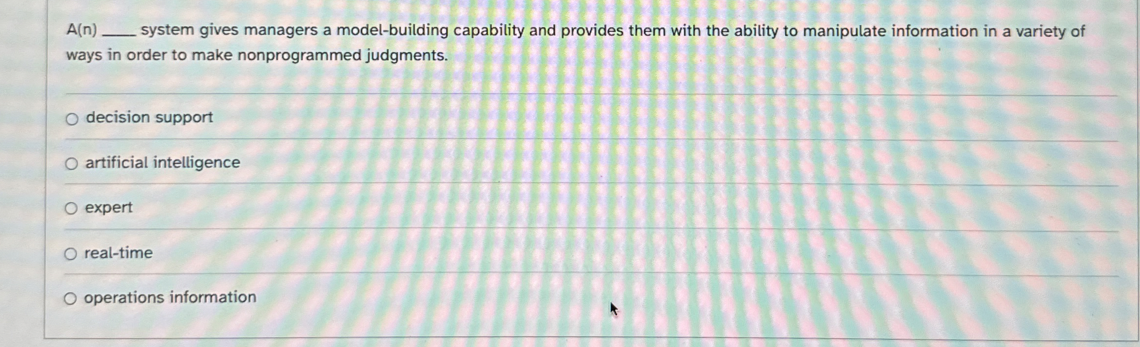  A(n) system gives managers a model-building capability and provides them with