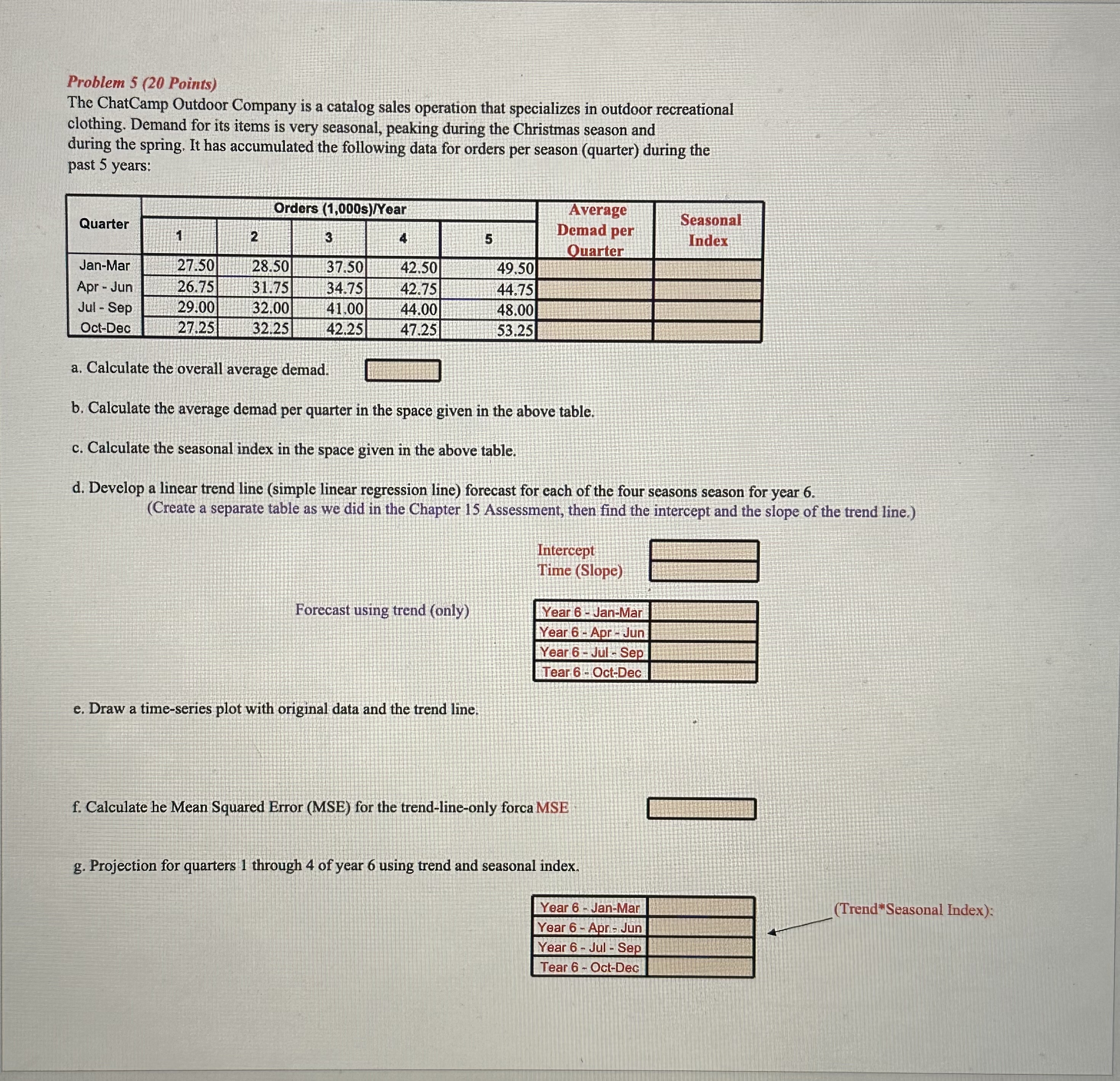  Problem 5(20 Points) The ChatCamp Outdoor Company is a catalog sales