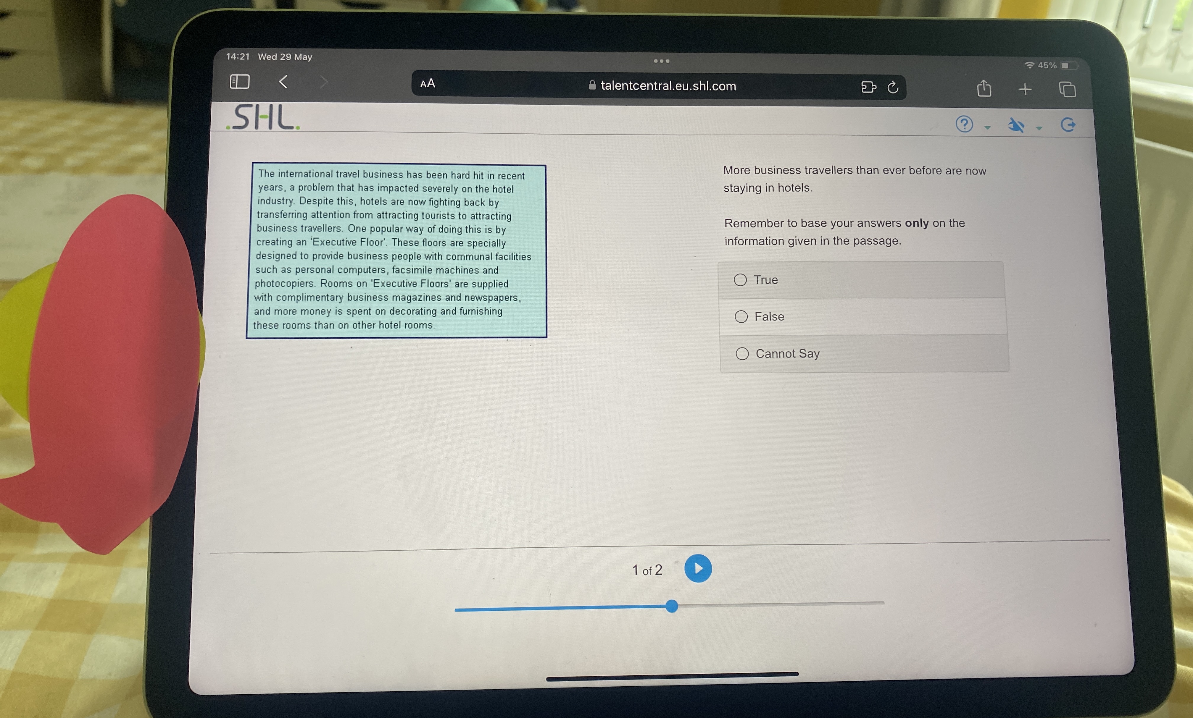  14:21 Wed 29 May 45% AA talentcentral.eu.shl.com The international travel business