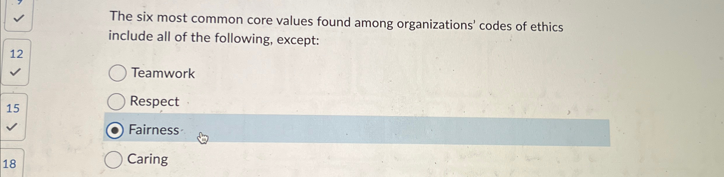  The six most common core values found among organizations' codes of