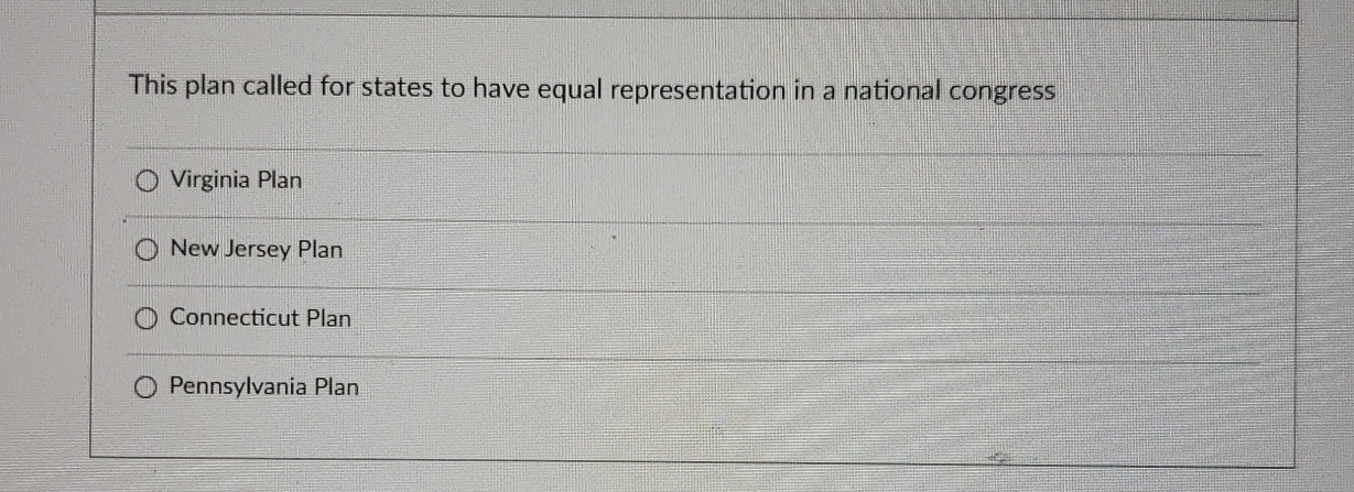  This plan called for states to have equal representation in a