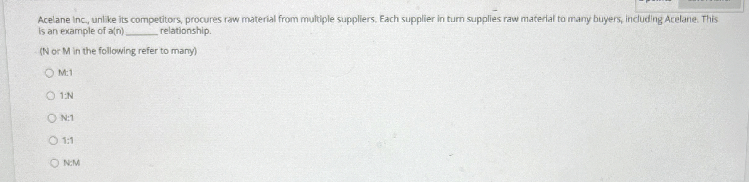  Acelane Inc., unlike its competitors, procures raw material from multiple suppliers.