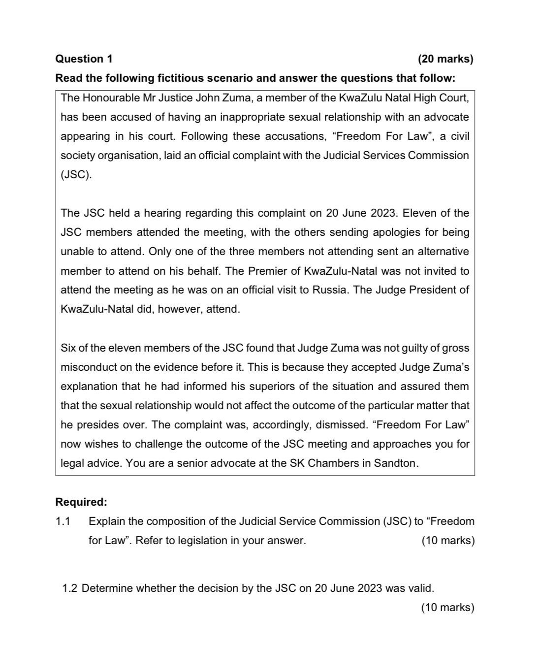  Question 1 (20 marks) Read the following fictitious scenario and answer