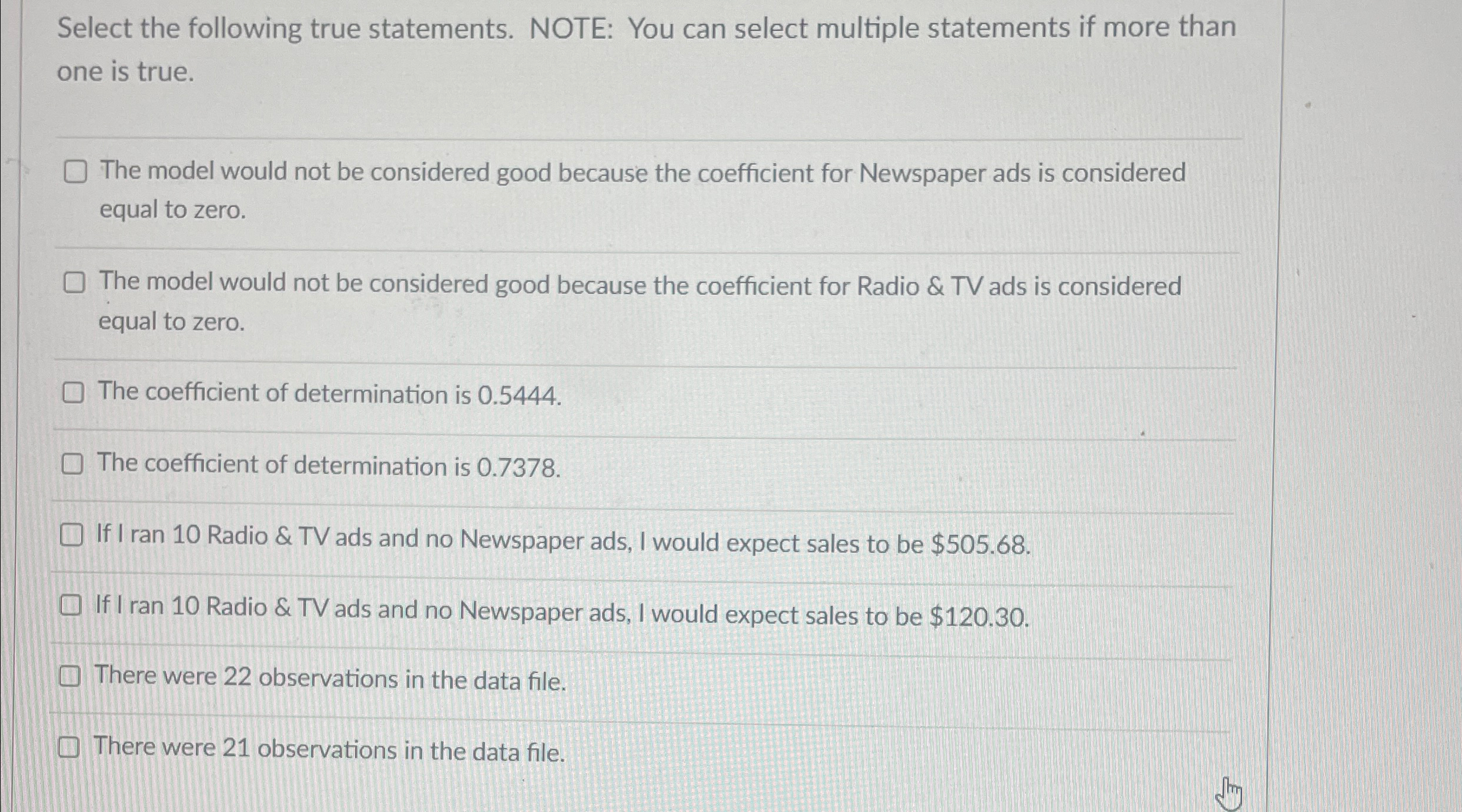  Select the following true statements. NOTE: You can select multiple statements