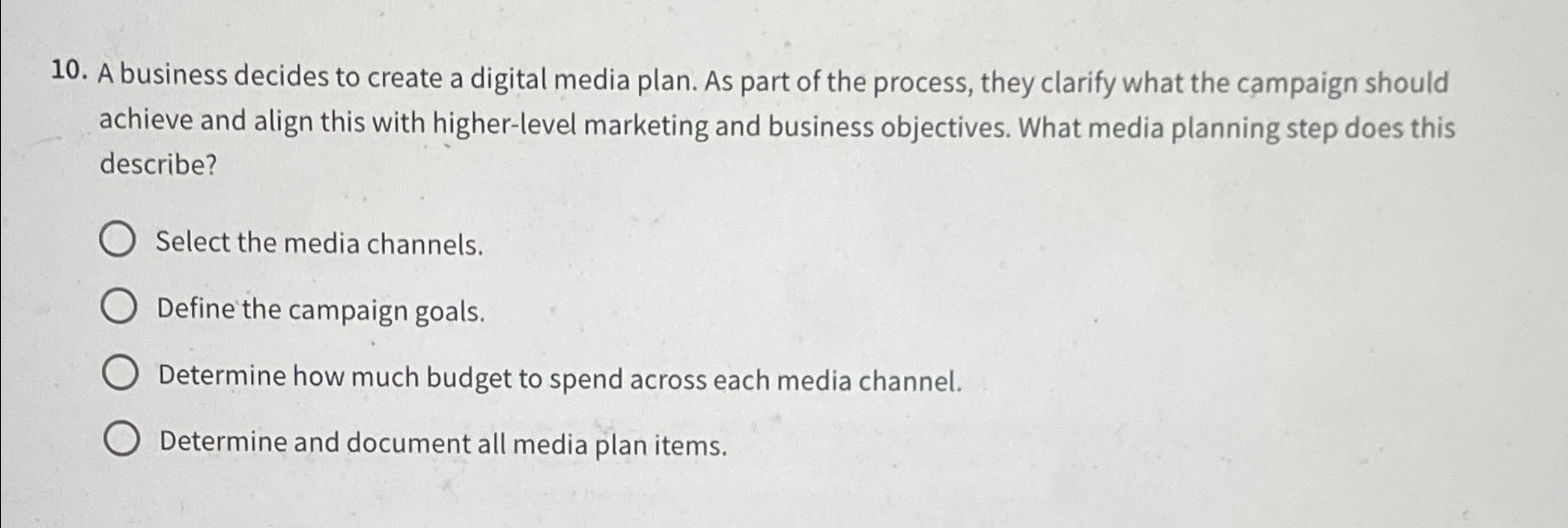  A business decides to create a digital media plan. As part
