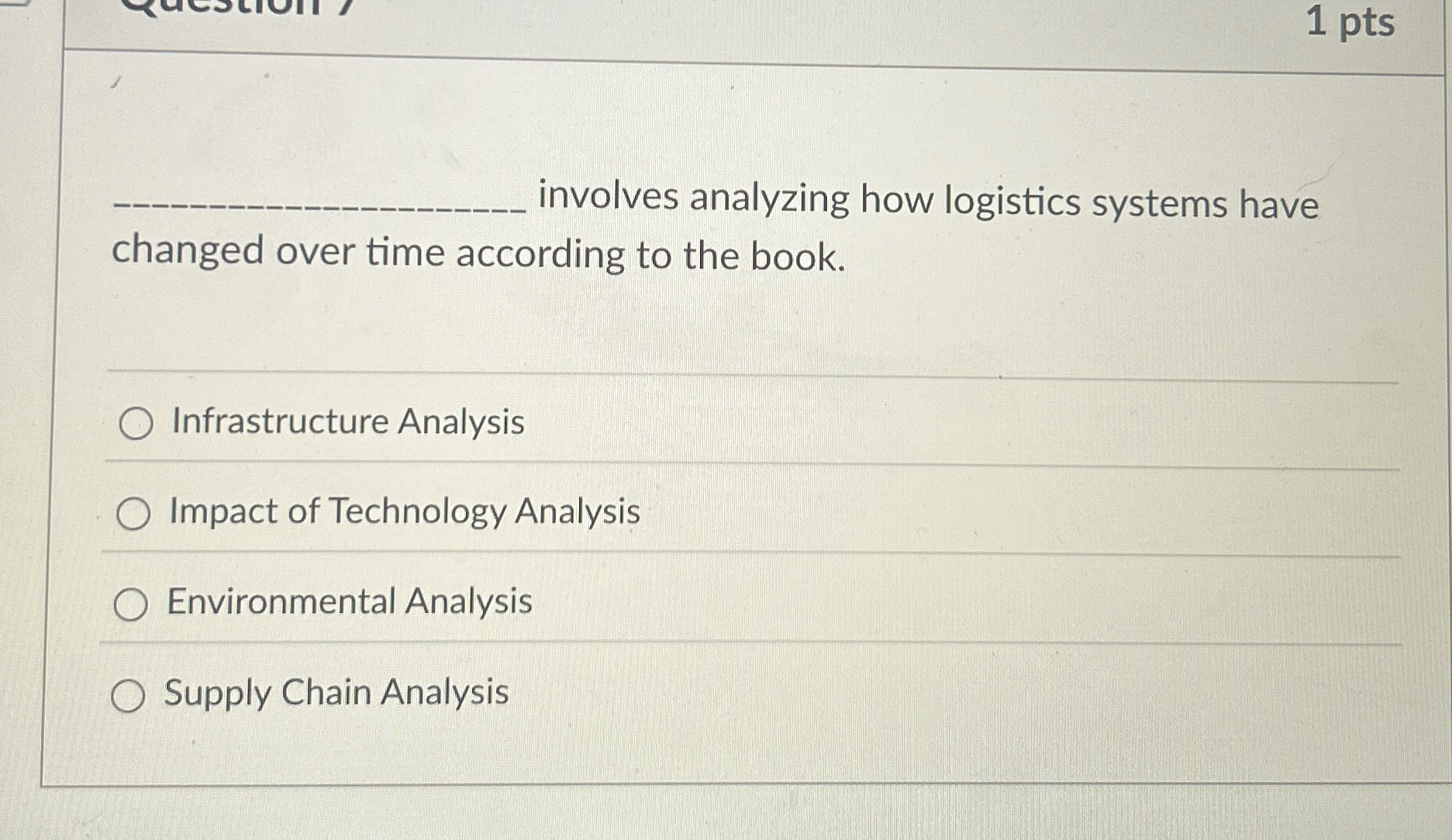  1 pts involves analyzing how logistics systems have changed over time