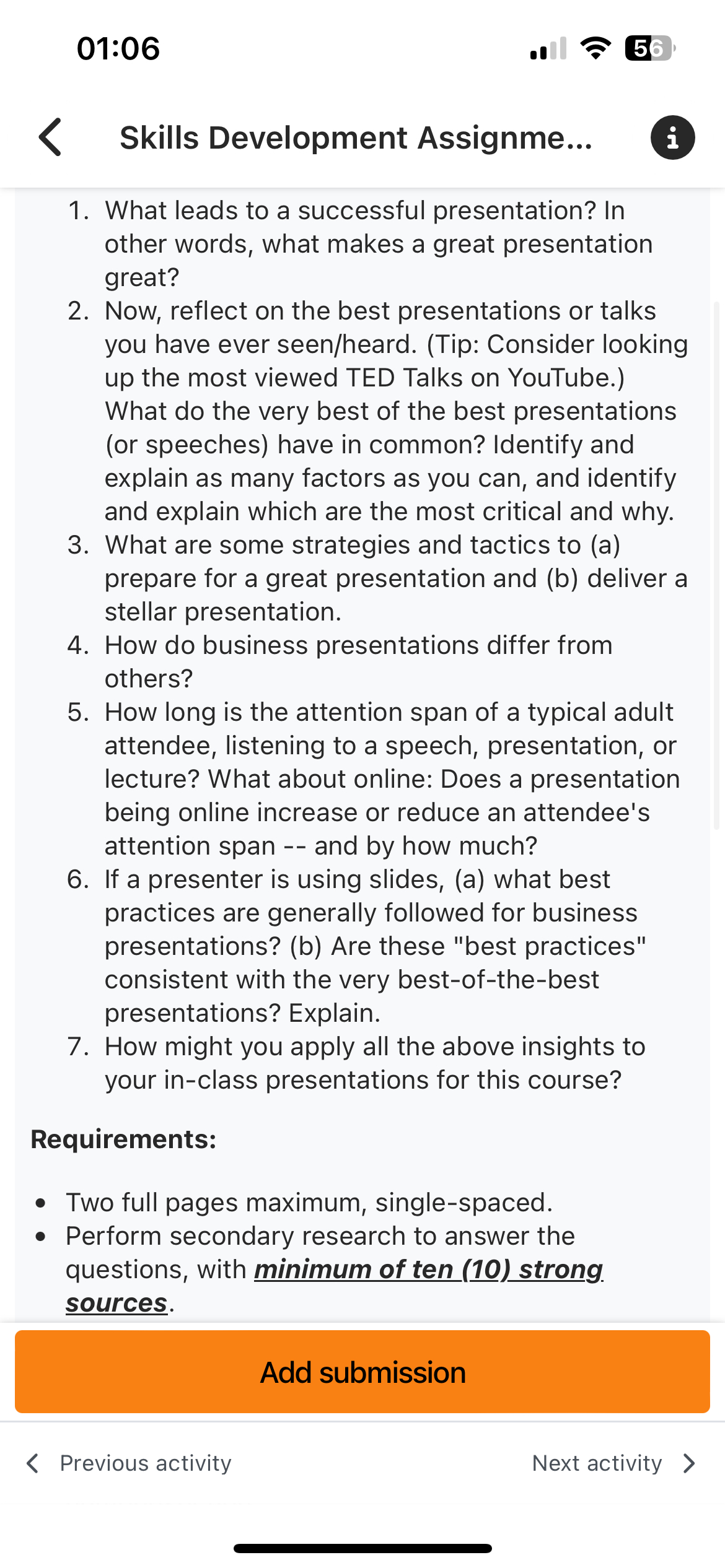  01:06 5 Skills Development Assignme... i What leads to a successful