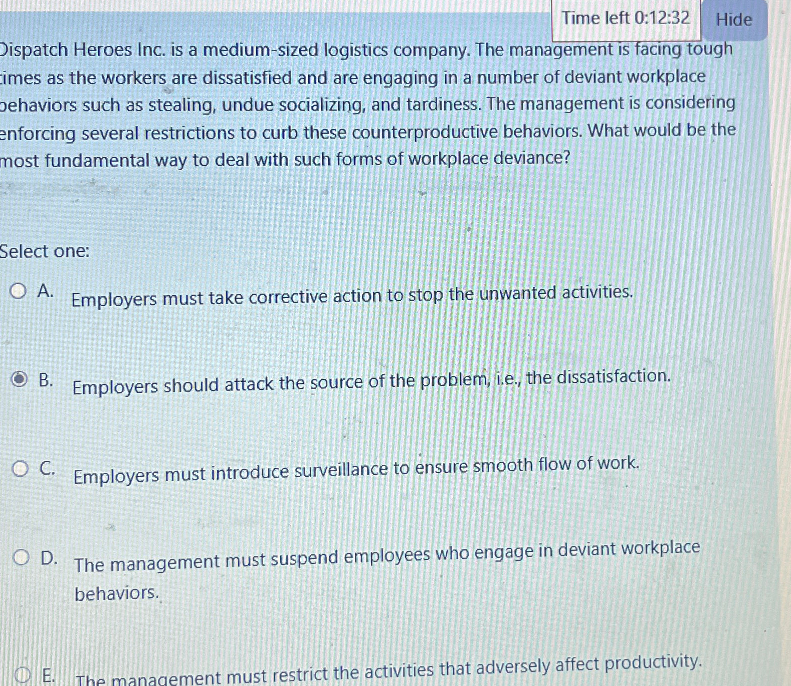  Time left 0:12:32 Hide Dispatch Heroes Inc. is a medium-sized logistics