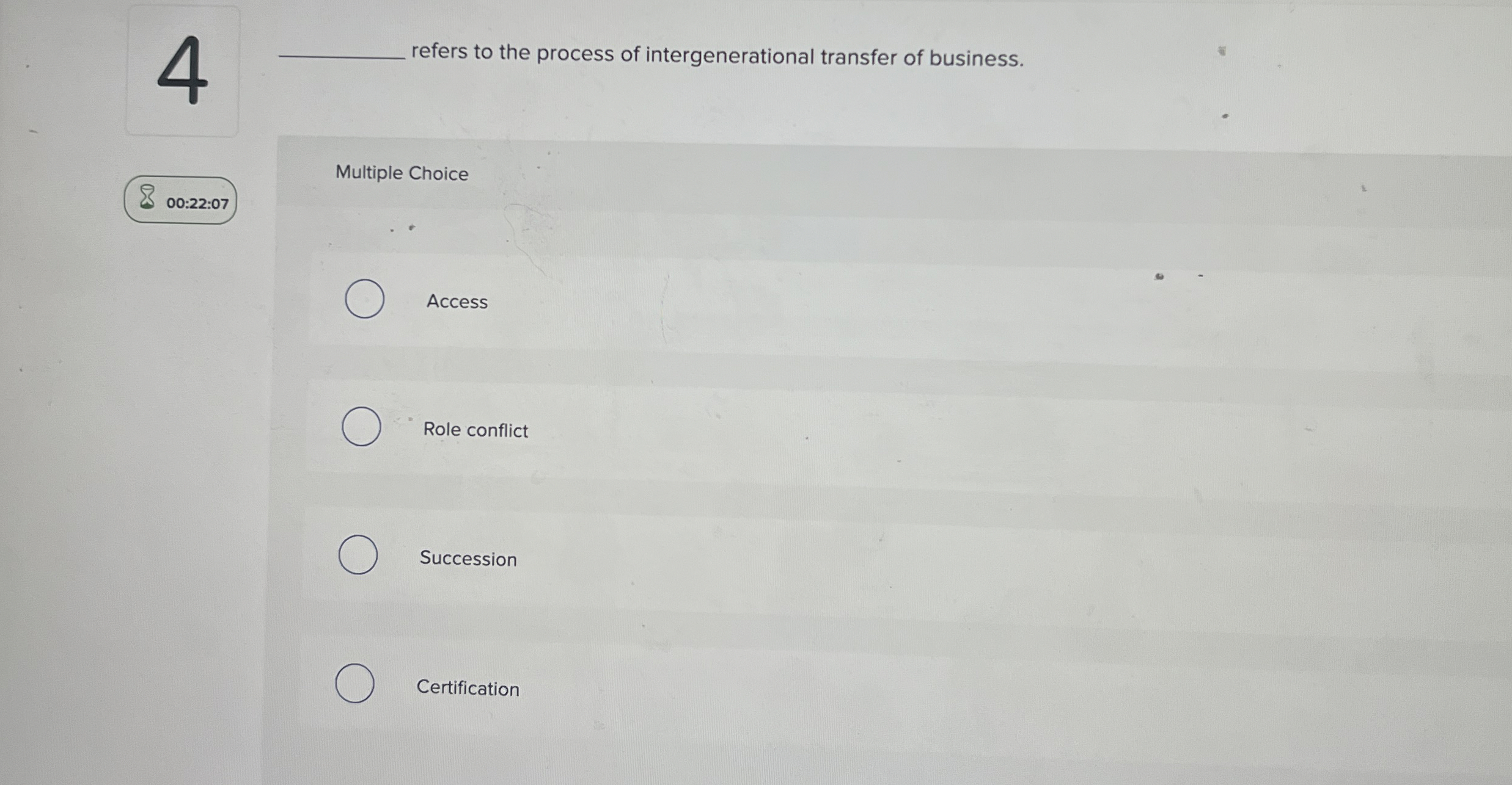  4 q, refers to the process of intergenerational transfer of business.