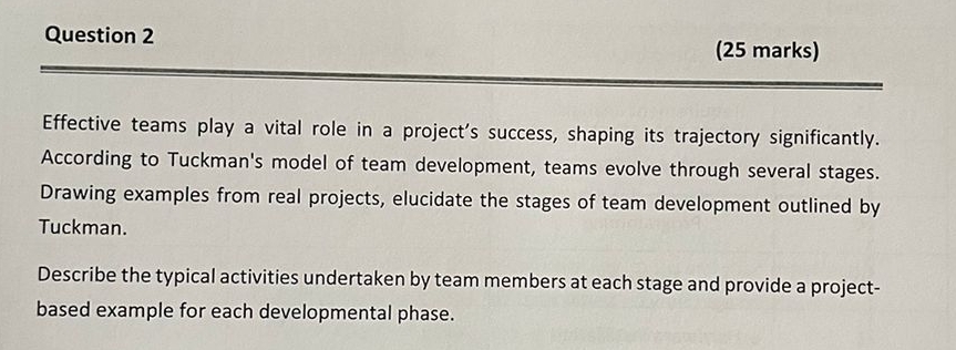  Question 2 (25 marks) Effective teams play a vital role in