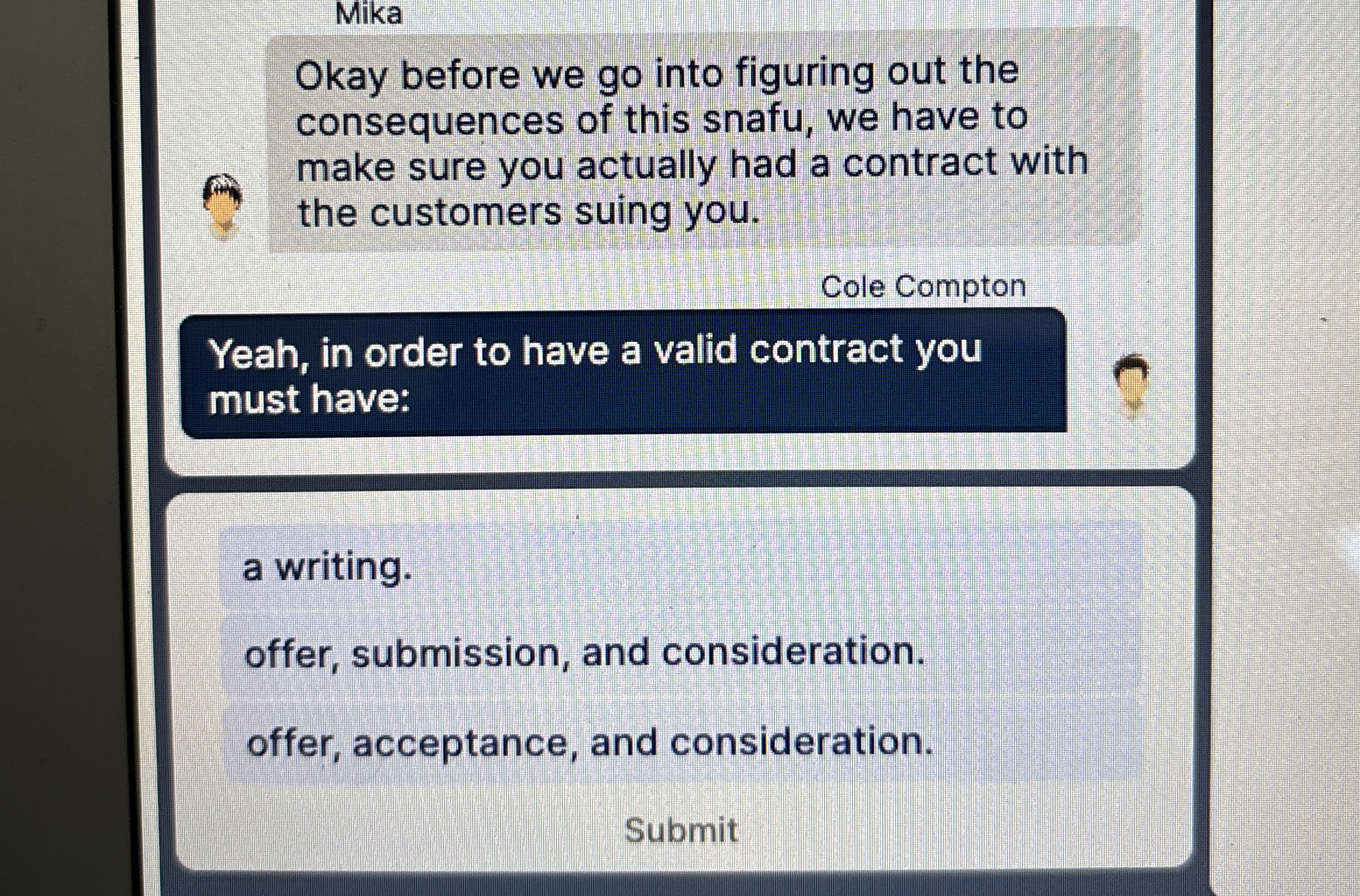  Mika Okay before we go into figuring out the consequences of