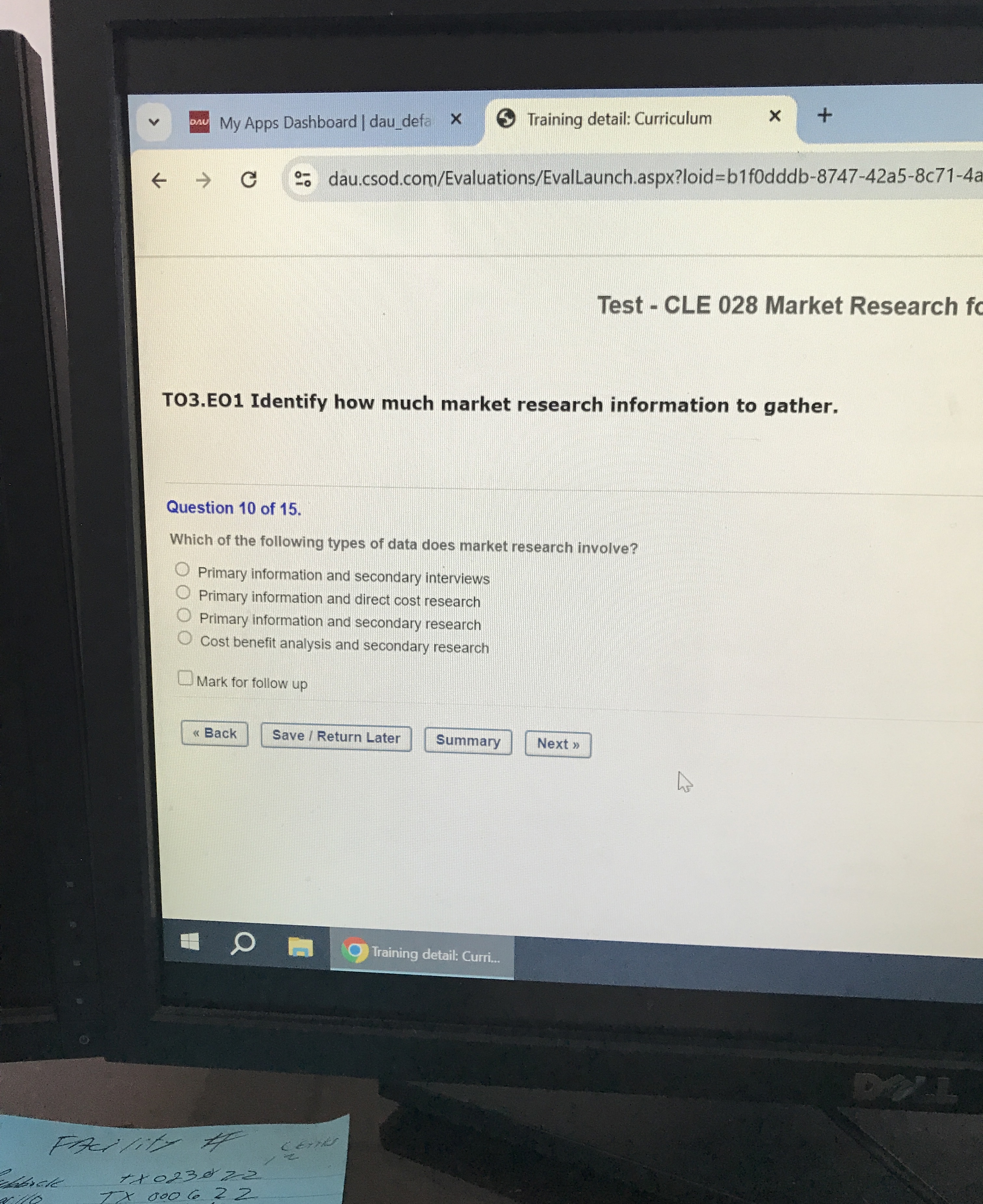  TO3.E01 Identify how much market research information to gather. Question 10