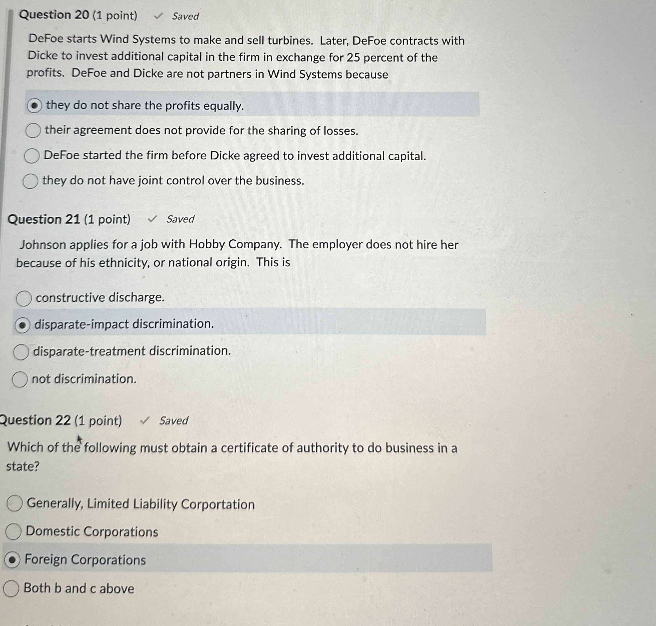  Question 20(1 point) Saved DeFoe starts Wind Systems to make and