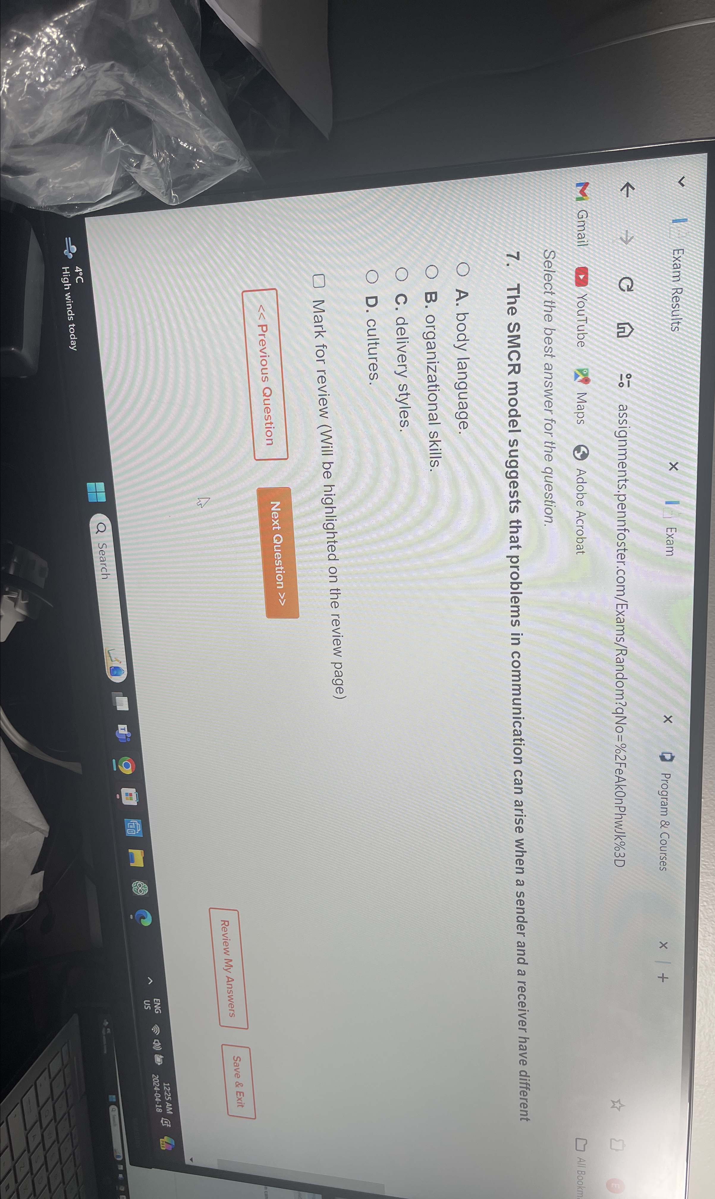  Exam Results Exam Program & Courses -- assignments.pennfoster.com/Exams/Random?qNo=%2FeAkOnPhwJk%3D Gmail YouTube Maps