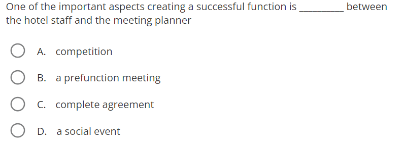  One of the important aspects creating a successful function is between