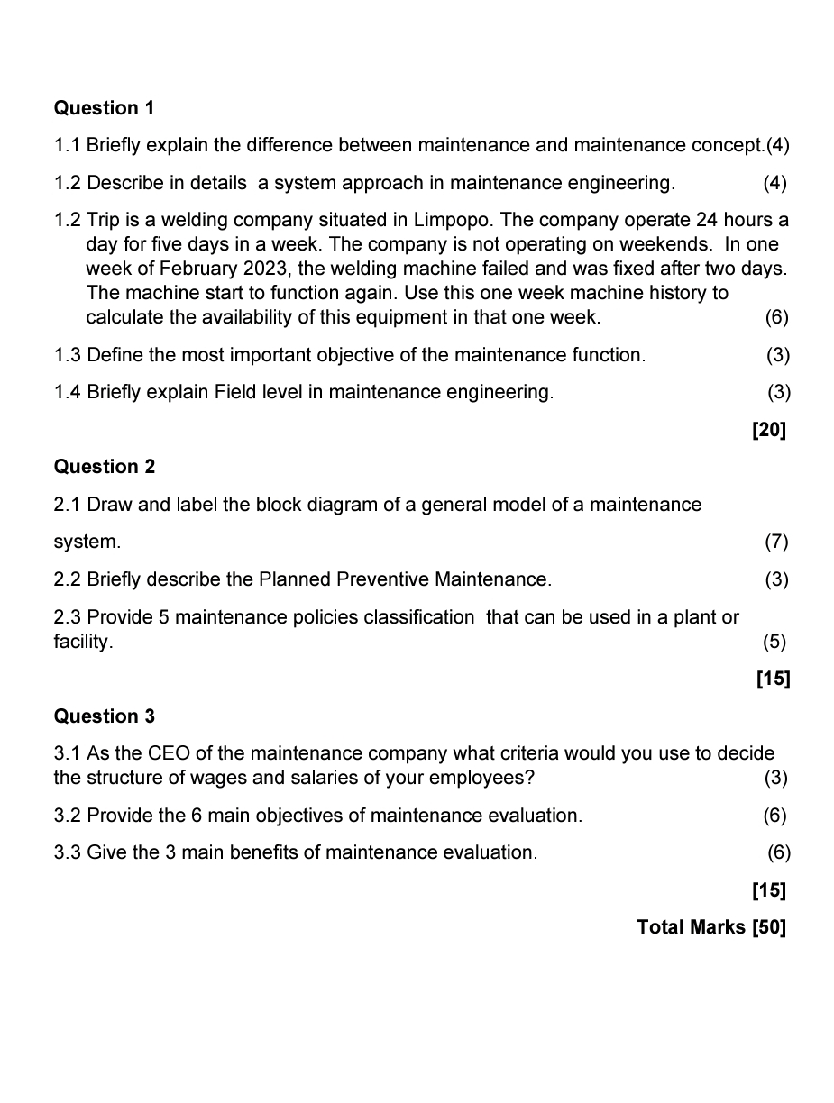  Question 1 1.1 Briefly explain the difference between maintenance and maintenance