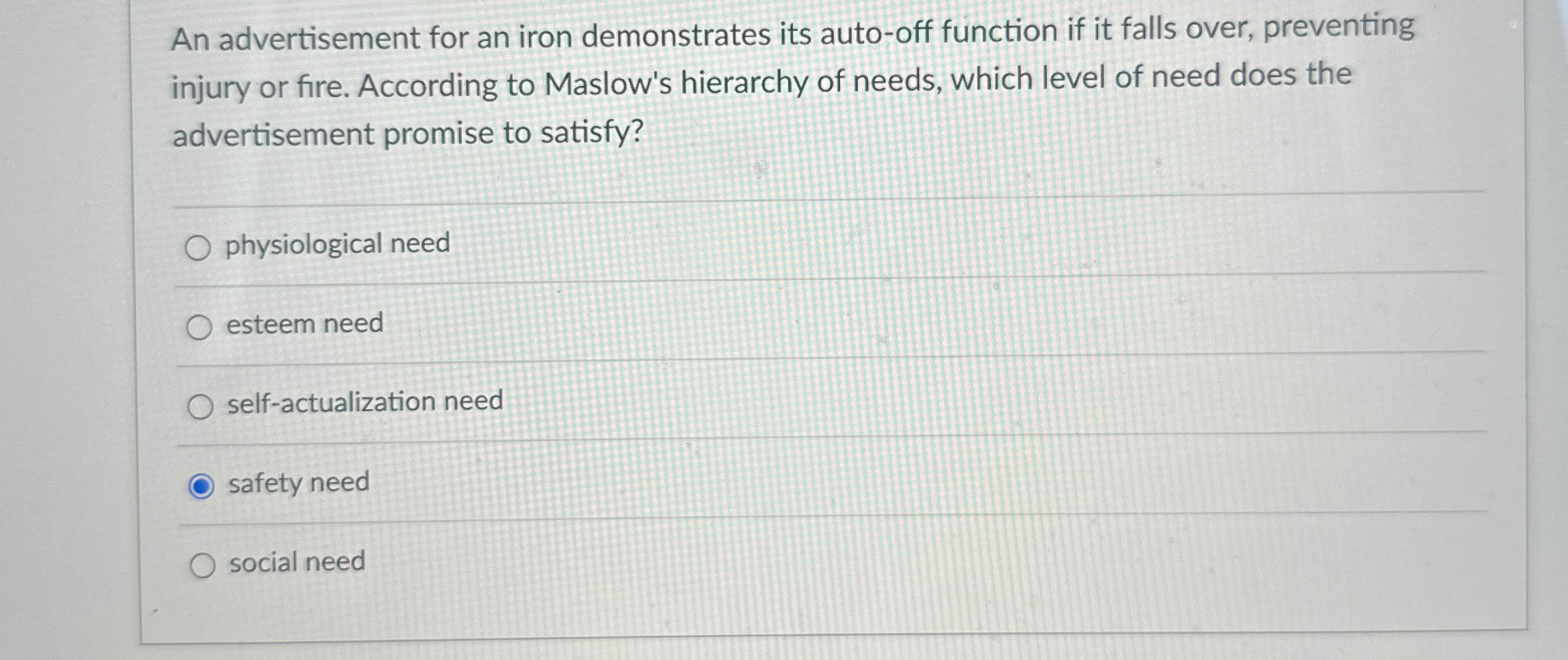  An advertisement for an iron demonstrates its auto-off function if it