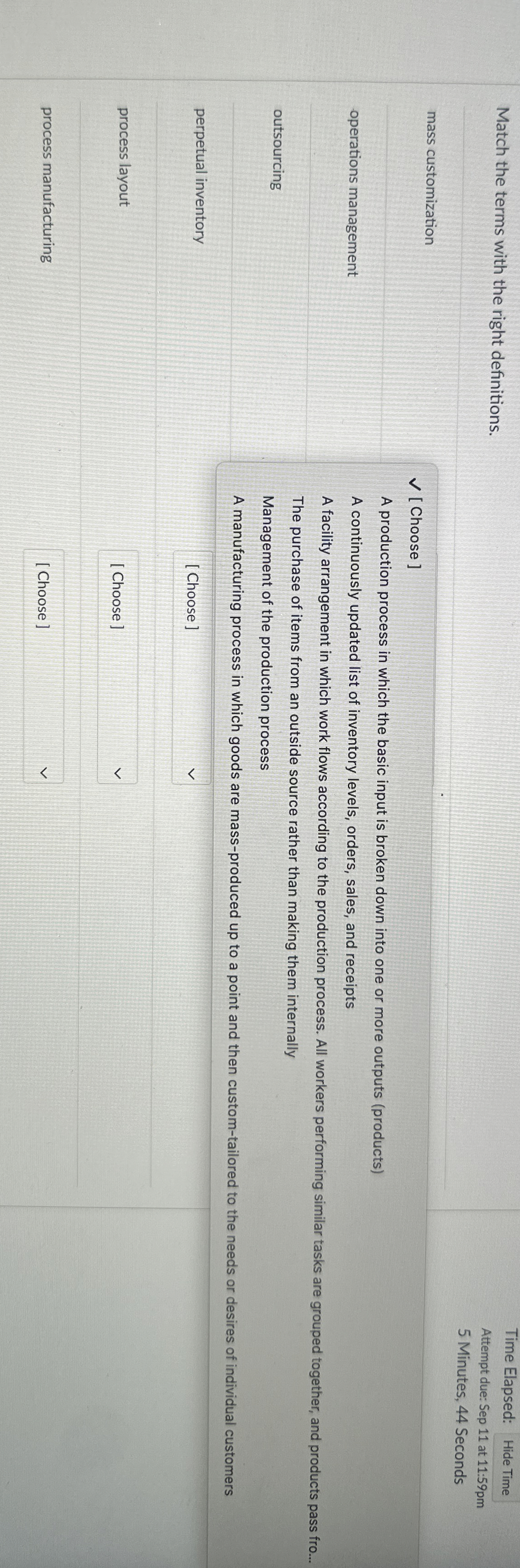 Match the terms with the right definitions. Time Elapsed: Hide Time