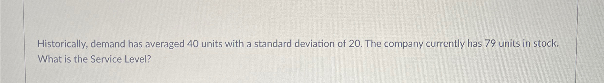  Historically, demand has averaged 40 units with a standard deviation of