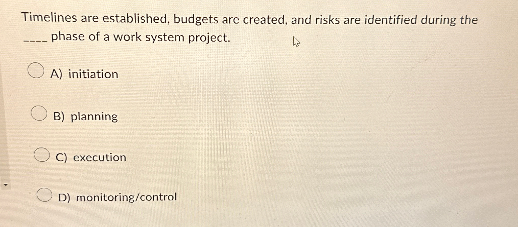  Timelines are established, budgets are created, and risks are identified during