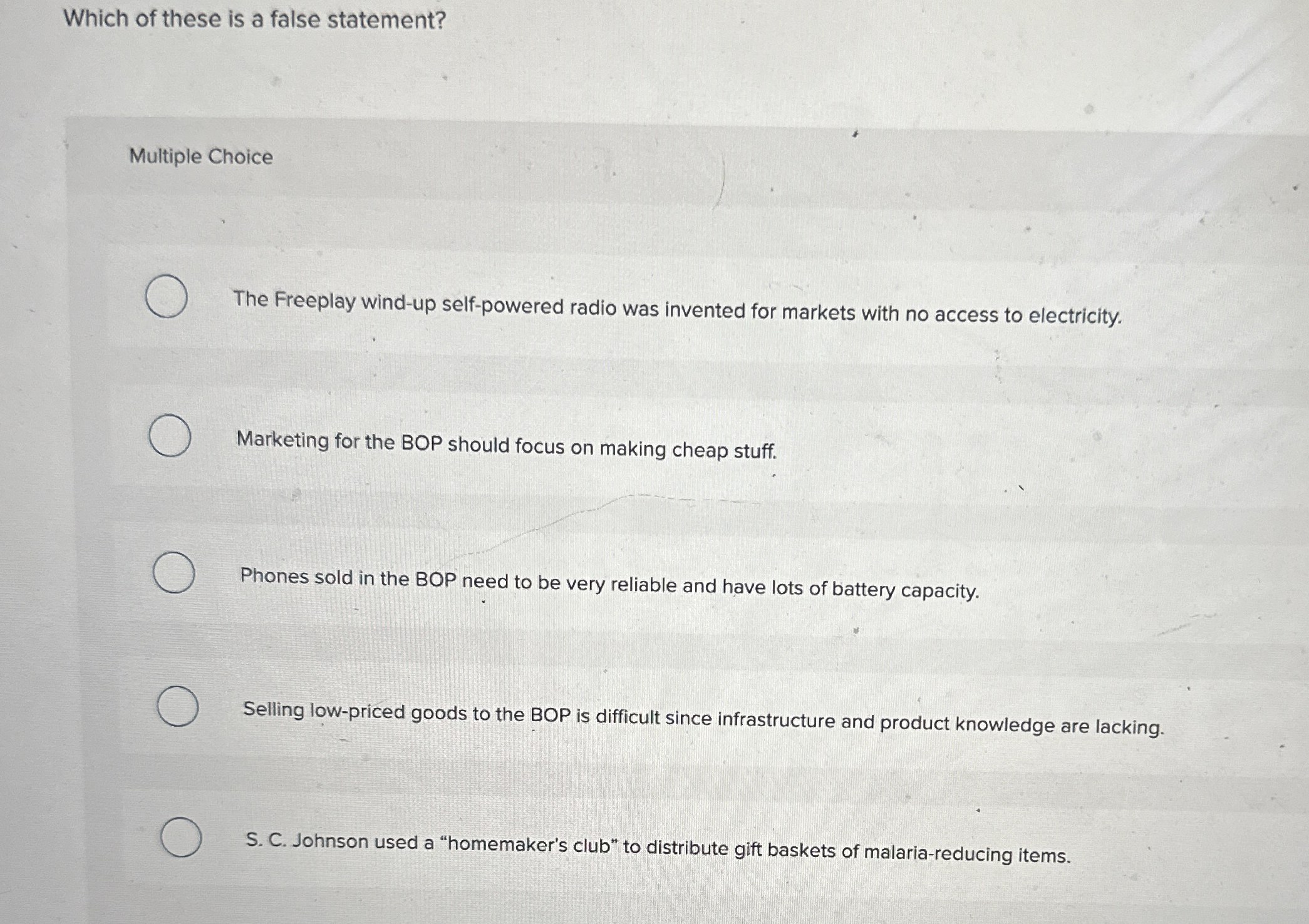  Which of these is a false statement? Multiple Choice The Freeplay