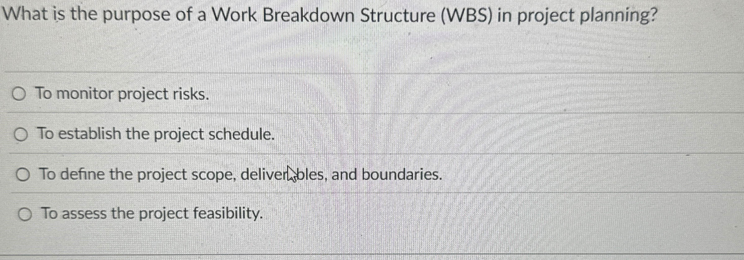  What is the purpose of a Work Breakdown Structure (WBS) in